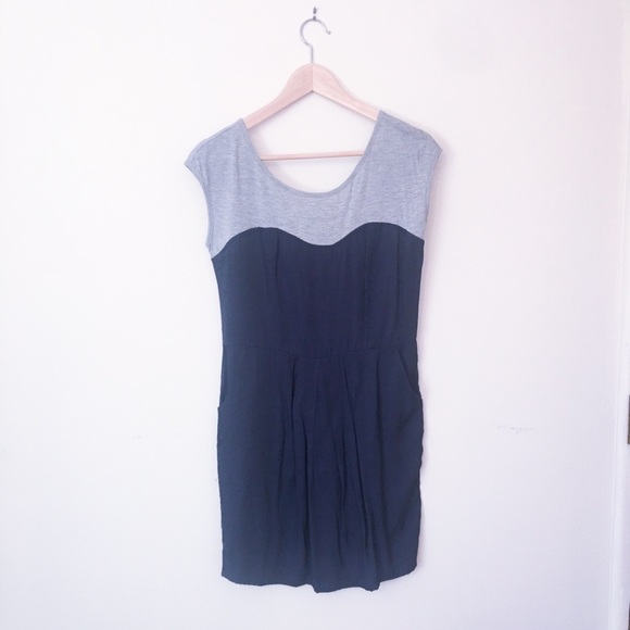 Navy blue and grey jersey illusion mini dress - Picture 3 of 8